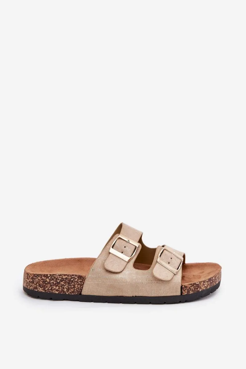 Best Damskie Klapki Wsuwane Na Korkowej Podeszwie Złote Cortina Damskie Klapki Korkowe|Klapki Damskie Klasyczne