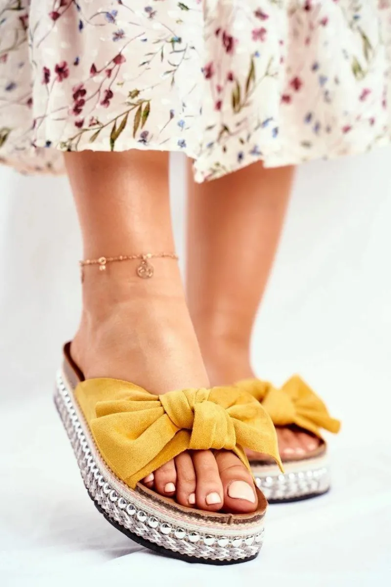 Sale Boto Damskie Klapki Wysokie Żółte Mortigo