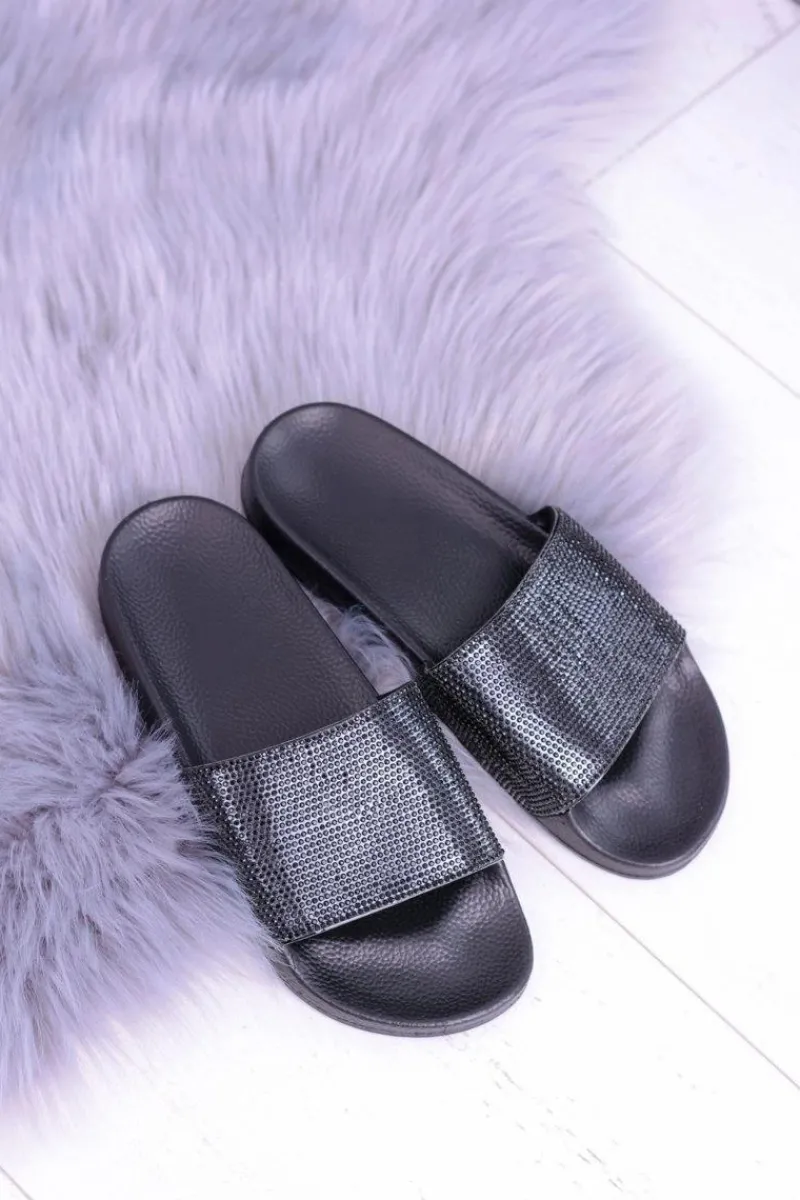 Klapki Sportowe|Klapki Damskie Klasyczne>Boto Damskie Klapki Z Cyrkoniami LadyCristal Czarne