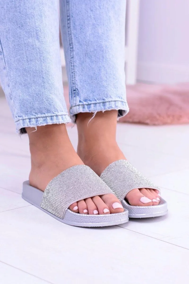 Clearance Damskie Klapki Z Cyrkoniami MadameCristal Srebrne Damskie Klapki Sportowe|Klapki Damskie Klasyczne