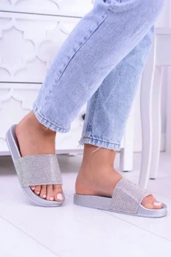 Clearance Damskie Klapki Z Cyrkoniami MadameCristal Srebrne Damskie Klapki Sportowe|Klapki Damskie Klasyczne