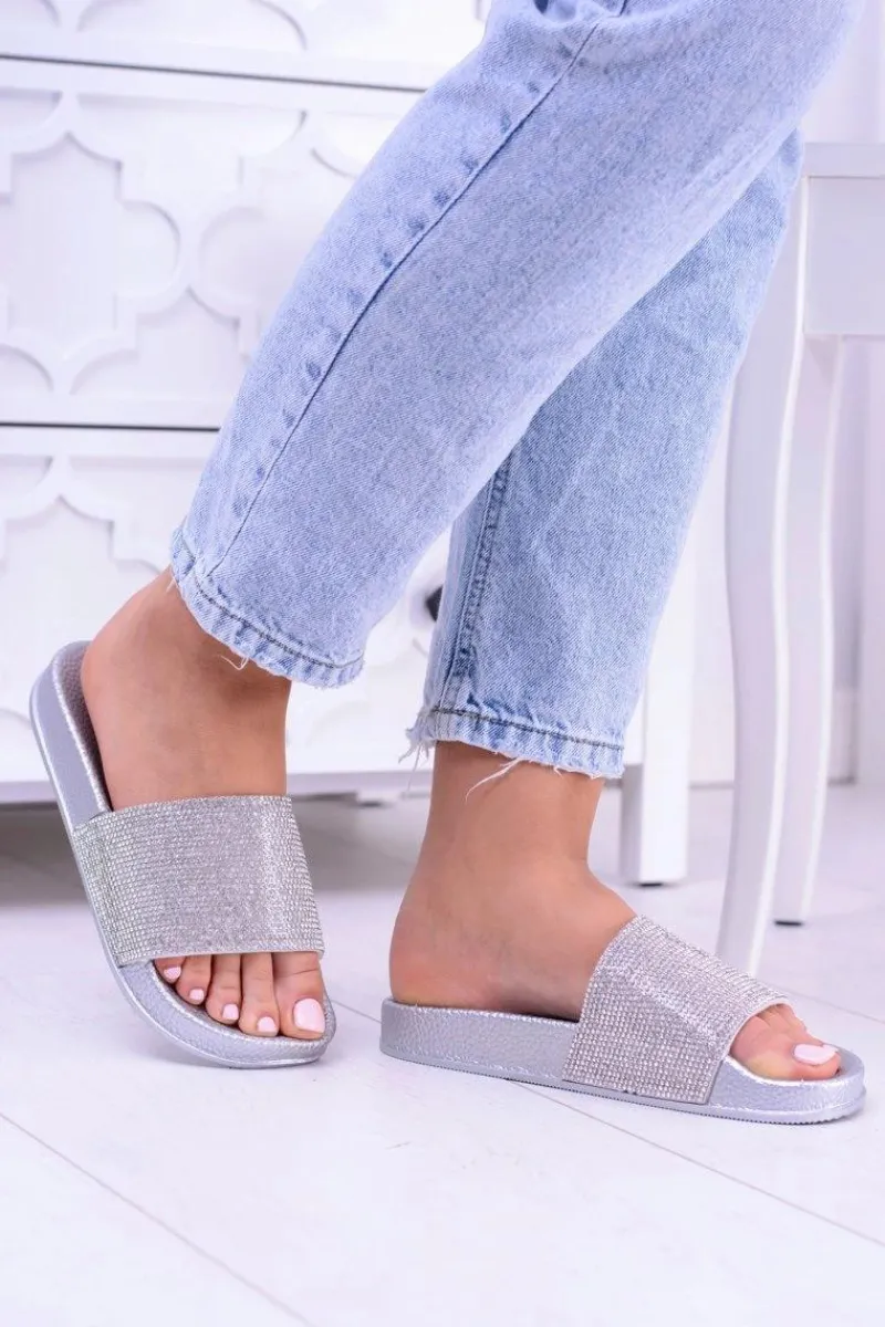 Clearance Damskie Klapki Z Cyrkoniami MadameCristal Srebrne Damskie Klapki Sportowe|Klapki Damskie Klasyczne