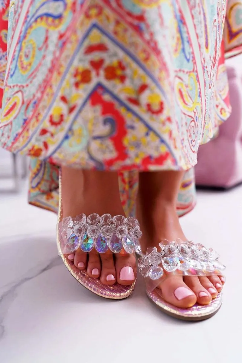 Best Damskie Klapki Z Cyrkoniami Lu Boo Benzynowe Różowe Mediana Damskie Klapki Damskie Klasyczne