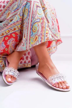 Best Damskie Klapki Z Cyrkoniami Lu Boo Benzynowe Różowe Mediana Damskie Klapki Damskie Klasyczne