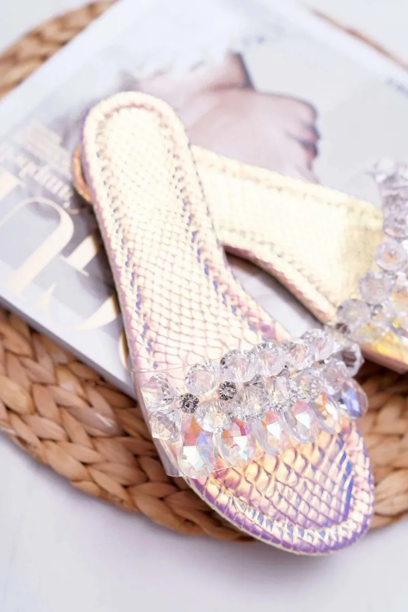 Best Damskie Klapki Z Cyrkoniami Lu Boo Benzynowe Różowe Mediana Damskie Klapki Damskie Klasyczne