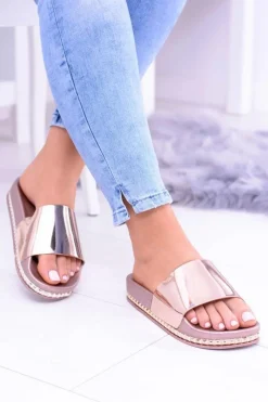 Hot Damskie Klapki z Dżetami Mirock Różowe Złoto Damskie Klapki Sportowe|Klapki Damskie Klasyczne