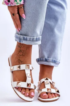 Sale Damskie Klapki Z Dużymi Ćwiekami Białe Mercure Damskie Klapki Damskie Klasyczne