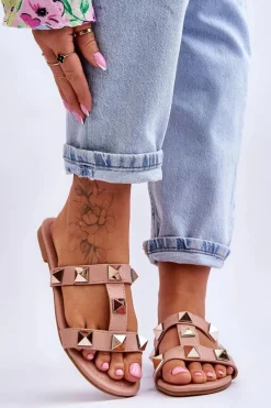 Outlet Boto Damskie Klapki Z Dużymi Ćwiekami Nude Mercure Różowy