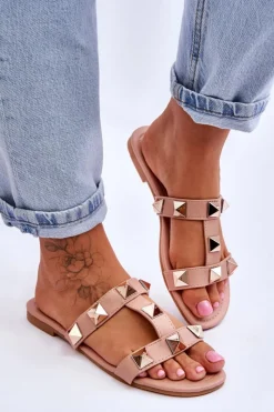 Outlet Boto Damskie Klapki Z Dużymi Ćwiekami Nude Mercure Różowy