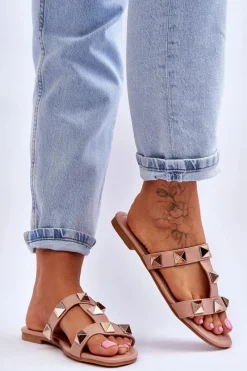 Outlet Boto Damskie Klapki Z Dużymi Ćwiekami Nude Mercure Różowy