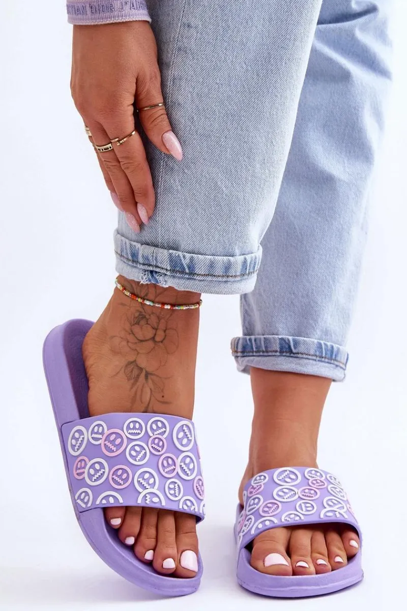 Klapki Sportowe|Klapki Basenowe>Boto Damskie Klapki Z Emotikonami Fioletowe Cosette