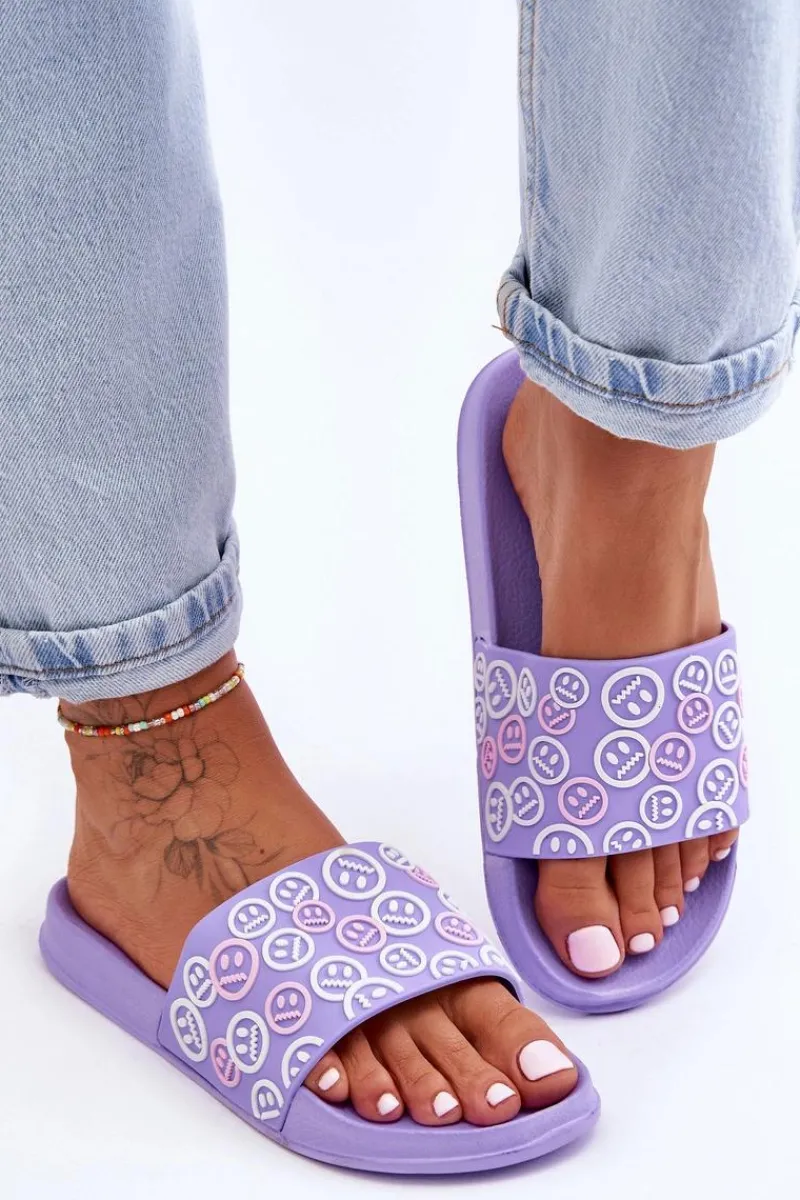 Klapki Sportowe|Klapki Basenowe>Boto Damskie Klapki Z Emotikonami Fioletowe Cosette