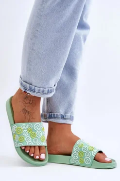 Sale Damskie Klapki Z Emotikonami Zielone Cosette Damskie Klapki Sportowe|Klapki Basenowe