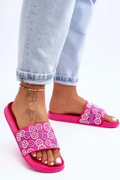 Discount Damskie Klapki Z Emotikonami Fuksja Cosette Damskie Klapki Sportowe|Klapki Basenowe