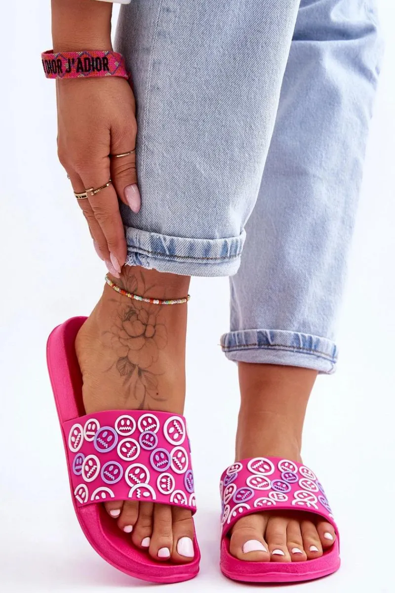 Discount Damskie Klapki Z Emotikonami Fuksja Cosette Damskie Klapki Sportowe|Klapki Basenowe
