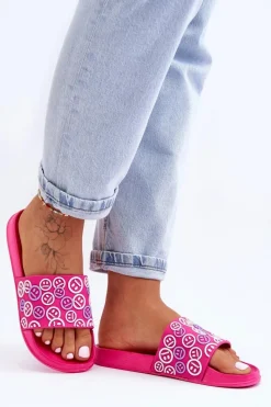 Discount Damskie Klapki Z Emotikonami Fuksja Cosette Damskie Klapki Sportowe|Klapki Basenowe