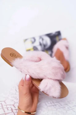 Best Boto Damskie Klapki Z Futerkiem Lu Boo Różowe