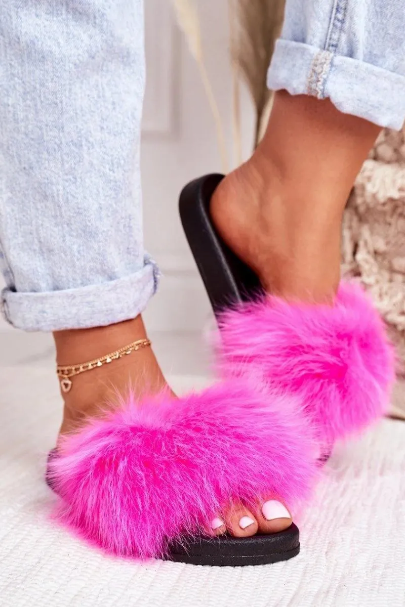 Best Boto Damskie Klapki z Futerkiem Fuksja Belmondo