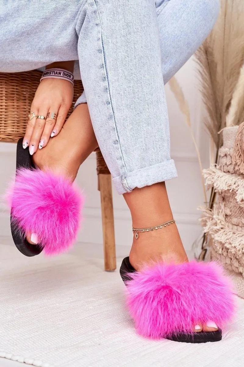 Best Boto Damskie Klapki z Futerkiem Fuksja Belmondo