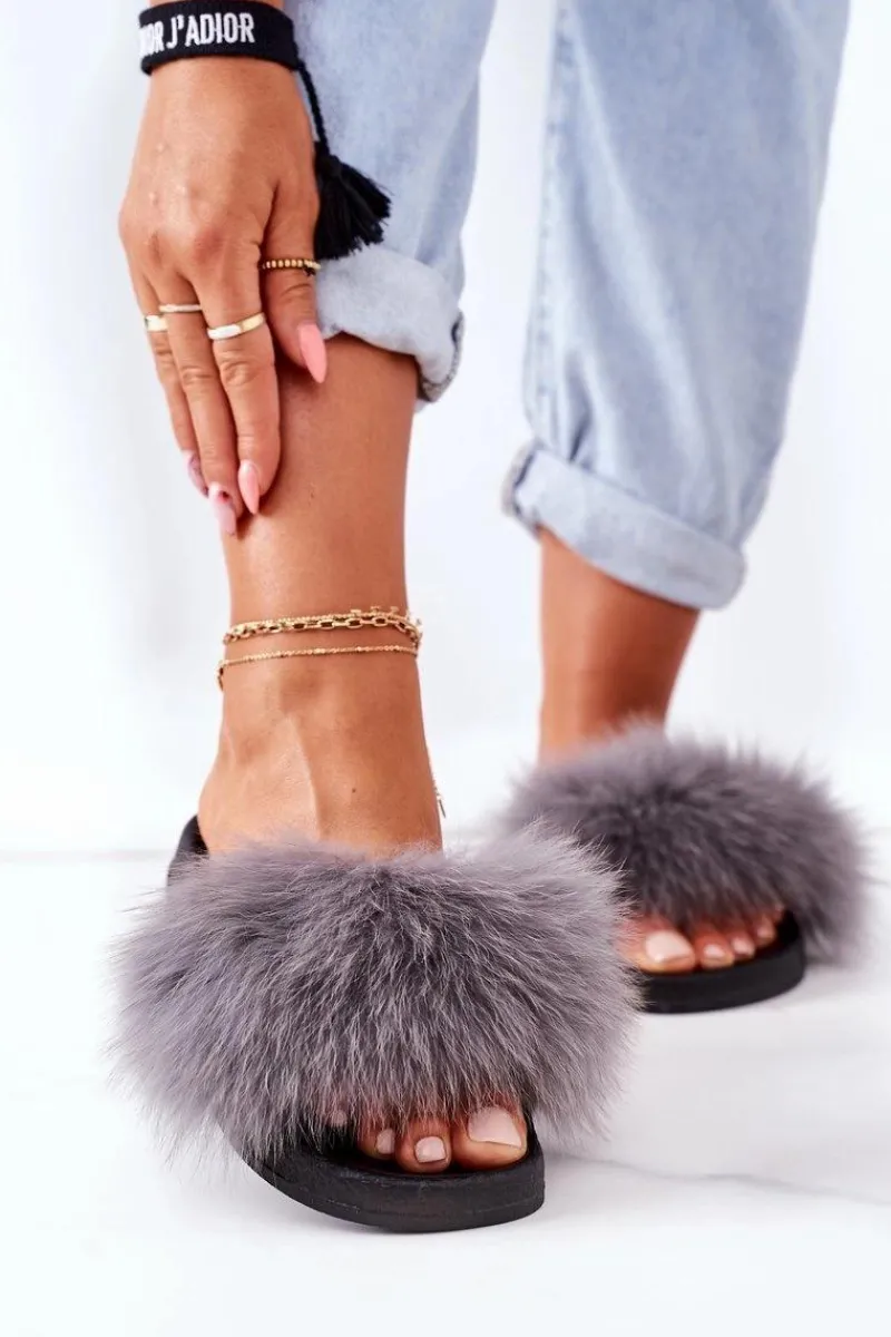 Boto Damskie Klapki z Futerkiem Ciemnoszare Belmondo