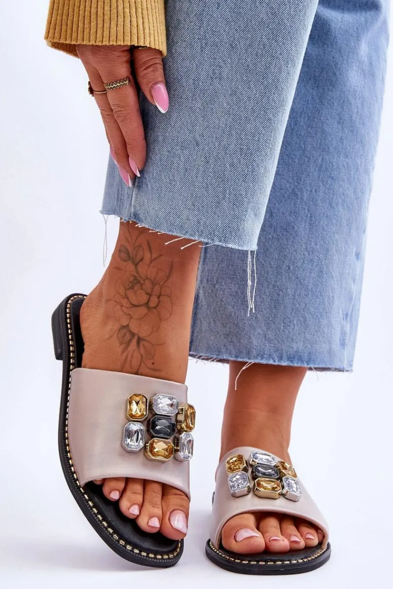 Clearance Damskie buty S.Barski Damskie Klapki Z Kamieniami S.Barski KV-2775-31 Nude