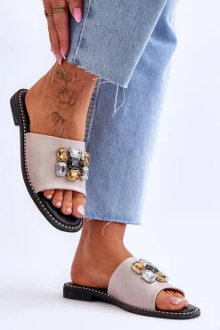 Clearance Damskie buty S.Barski Damskie Klapki Z Kamieniami S.Barski KV-2775-31 Nude