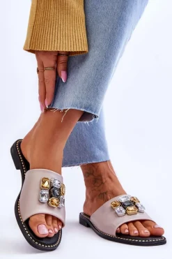 Clearance Damskie buty S.Barski Damskie Klapki Z Kamieniami S.Barski KV-2775-31 Nude