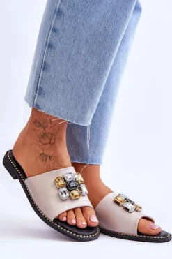 Clearance Damskie buty S.Barski Damskie Klapki Z Kamieniami S.Barski KV-2775-31 Nude