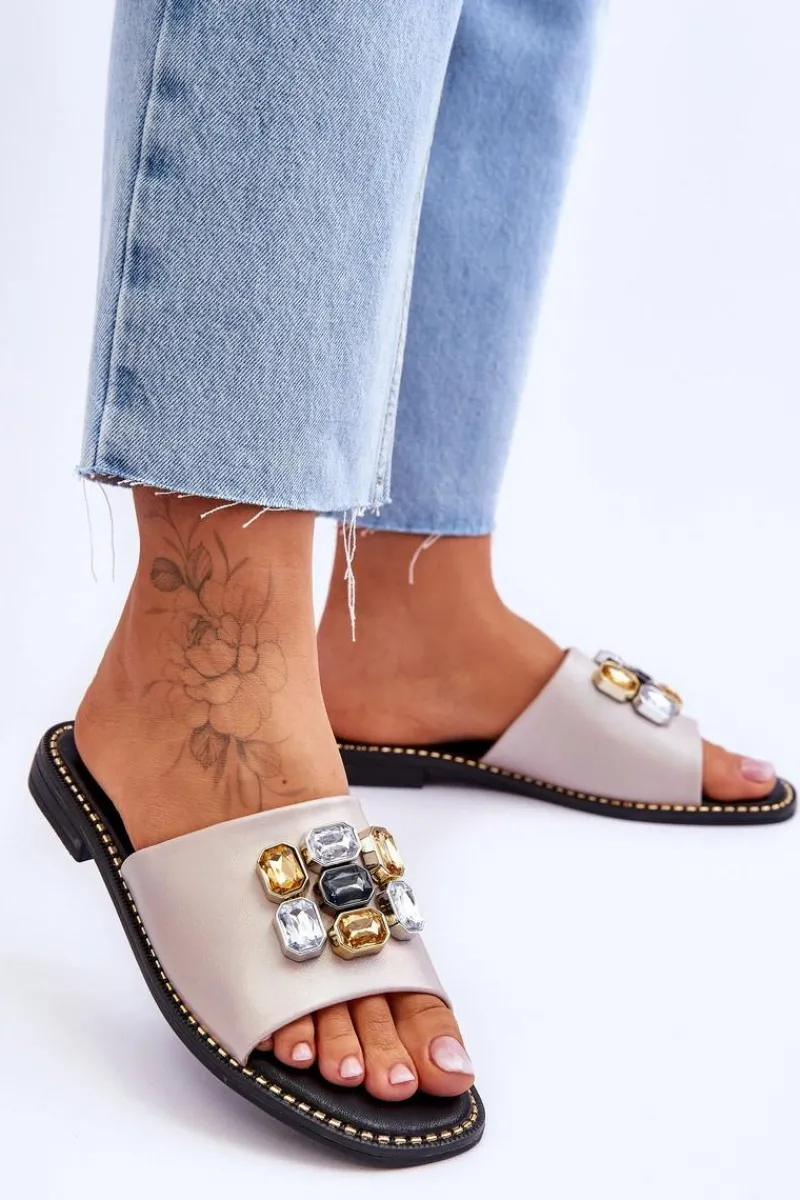 Clearance Damskie buty S.Barski Damskie Klapki Z Kamieniami S.Barski KV-2775-31 Nude