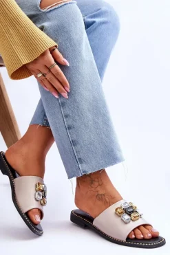 Clearance Damskie buty S.Barski Damskie Klapki Z Kamieniami S.Barski KV-2775-31 Nude