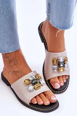Clearance Damskie buty S.Barski Damskie Klapki Z Kamieniami S.Barski KV-2775-31 Nude