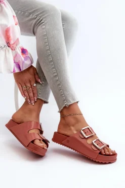 Best ZAXY Damskie Klapki Z Klamrami JJ285246 Brudny Róż