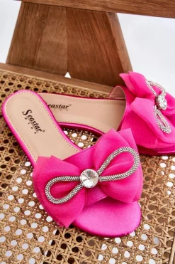 Sale Damskie Klapki Z Kokardą I Cyrkoniami Fuksja Jolene Damskie Klapki Damskie Klasyczne