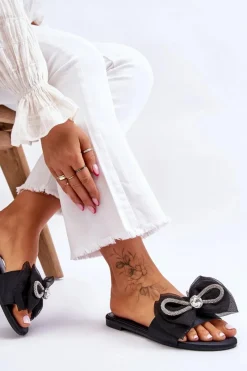 Best Boto Damskie Klapki Z Kokardą I Cyrkoniami Czarne Jolene