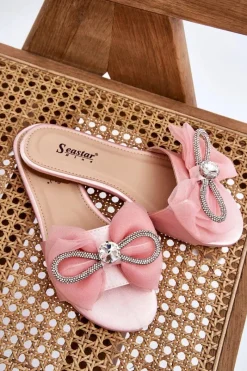 Hot Boto Damskie Klapki Z Kokardą I Cyrkoniami Różowe Jolene