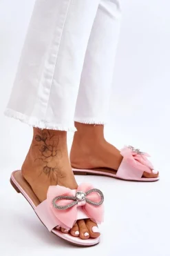 Hot Boto Damskie Klapki Z Kokardą I Cyrkoniami Różowe Jolene