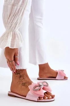 Hot Boto Damskie Klapki Z Kokardą I Cyrkoniami Różowe Jolene