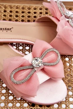 Hot Boto Damskie Klapki Z Kokardą I Cyrkoniami Różowe Jolene