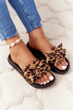 Outlet Damskie Klapki Z Kokardą Leopard Beat It Damskie Klapki Damskie Klasyczne