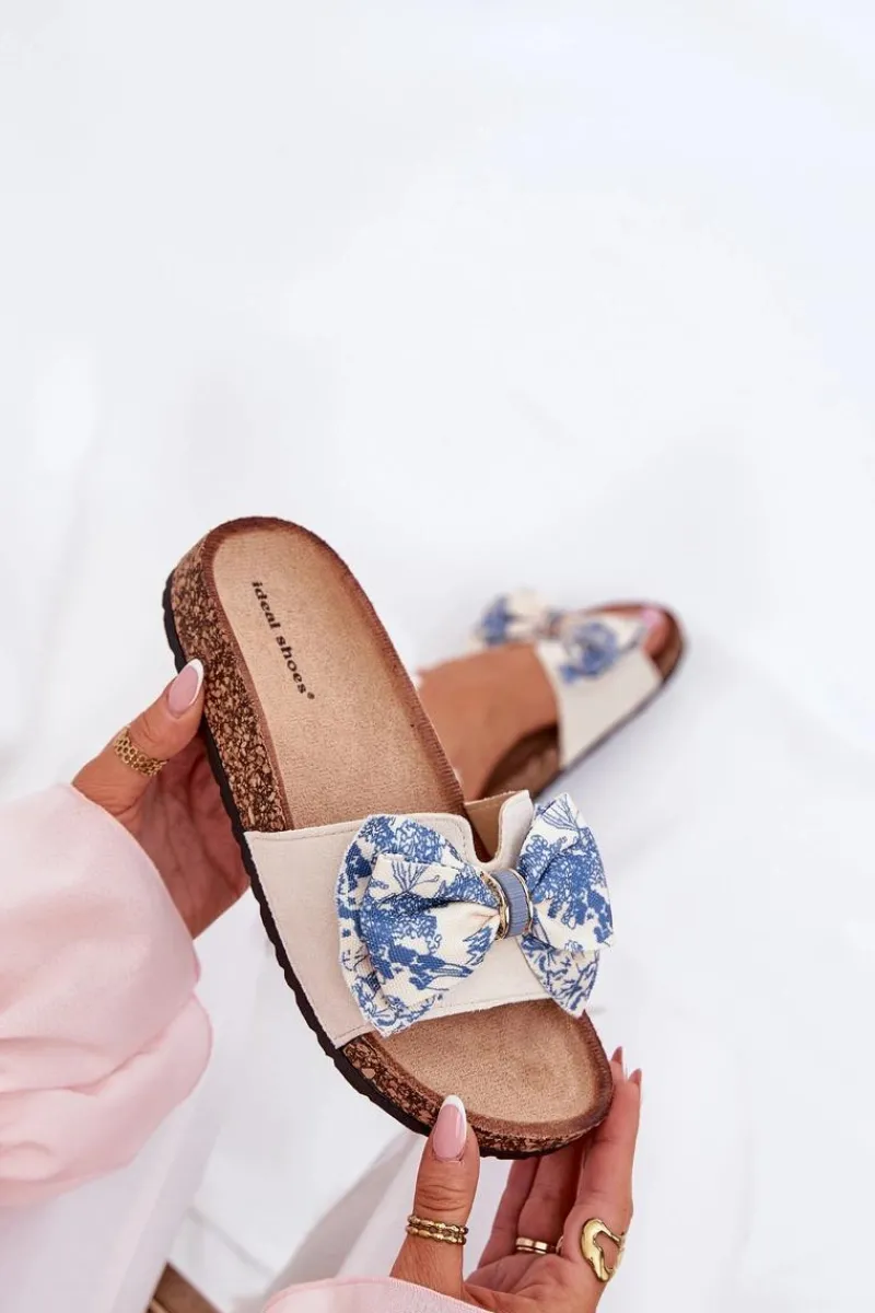 Discount Damskie Klapki Z Kokardą Na Korkowej Platformie e Lisandrea Damskie Klapki Korkowe|Klapki Na Platformie