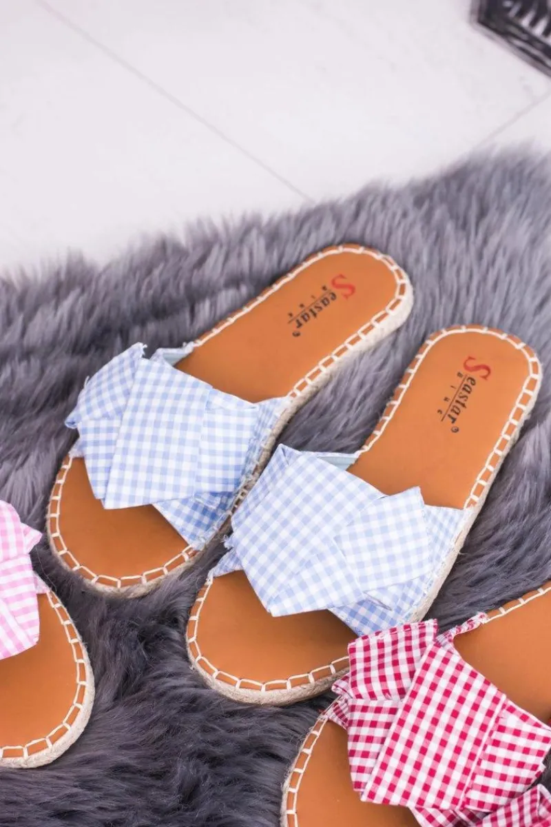 Sale Damskie Klapki Z Kokardkami Pin-up Girl Błękitne Damskie Klapki Damskie Klasyczne