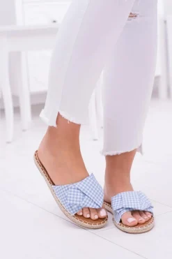 Sale Damskie Klapki Z Kokardkami Pin-up Girl Błękitne Damskie Klapki Damskie Klasyczne