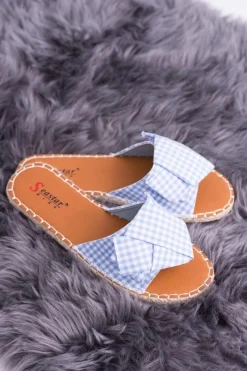 Sale Damskie Klapki Z Kokardkami Pin-up Girl Błękitne Damskie Klapki Damskie Klasyczne