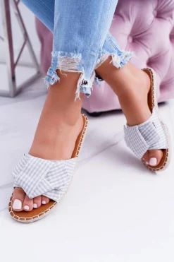 Sale Boto Damskie Klapki Z Kokardkami Pin-up Girl Szare