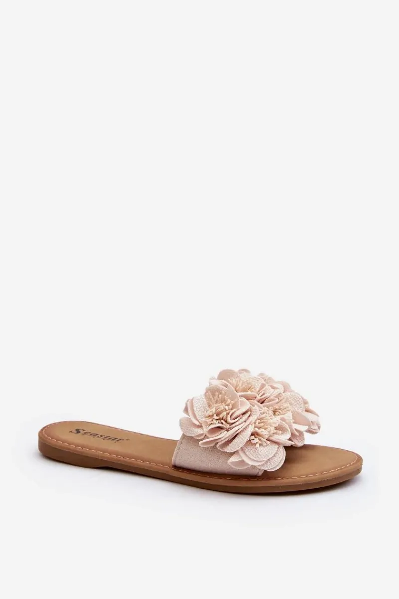 Sale Boto Damskie Klapki Z Kwiatkami Beżowe Eelfan