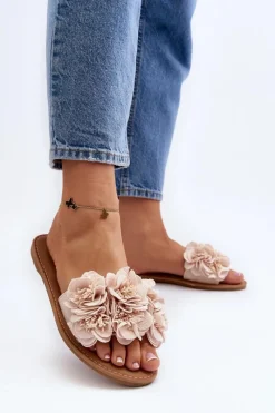 Sale Boto Damskie Klapki Z Kwiatkami Beżowe Eelfan