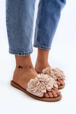 Sale Boto Damskie Klapki Z Kwiatkami Beżowe Eelfan