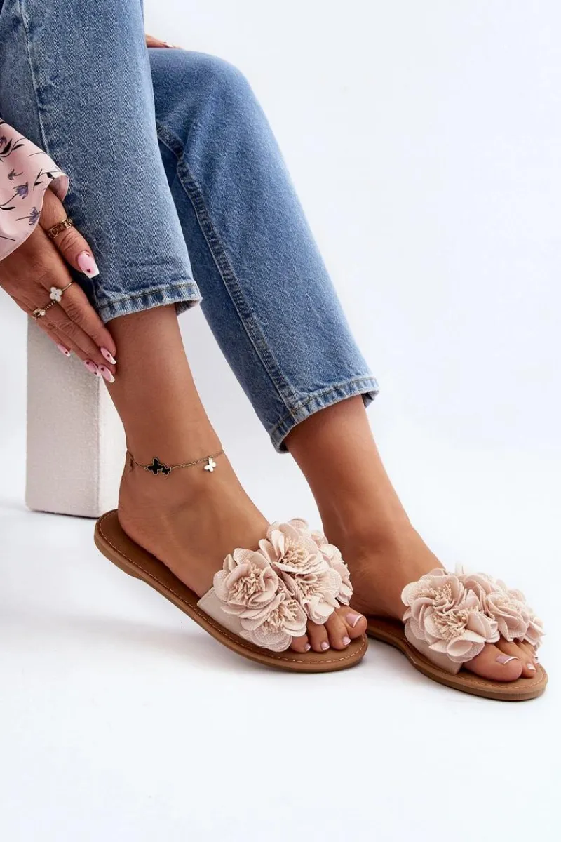 Sale Boto Damskie Klapki Z Kwiatkami Beżowe Eelfan