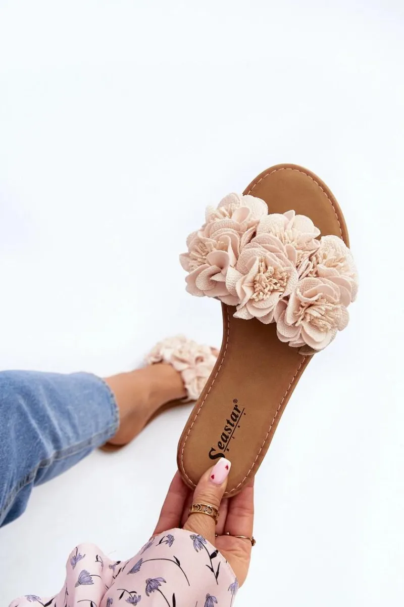 Sale Boto Damskie Klapki Z Kwiatkami Beżowe Eelfan
