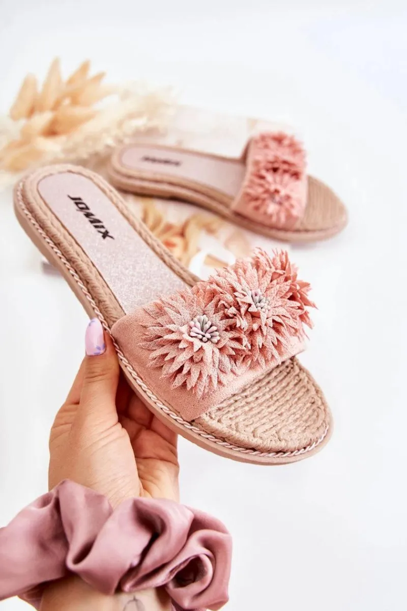 New Boto Damskie Klapki Z Materiałowymi Kwiatami Różowe Susana